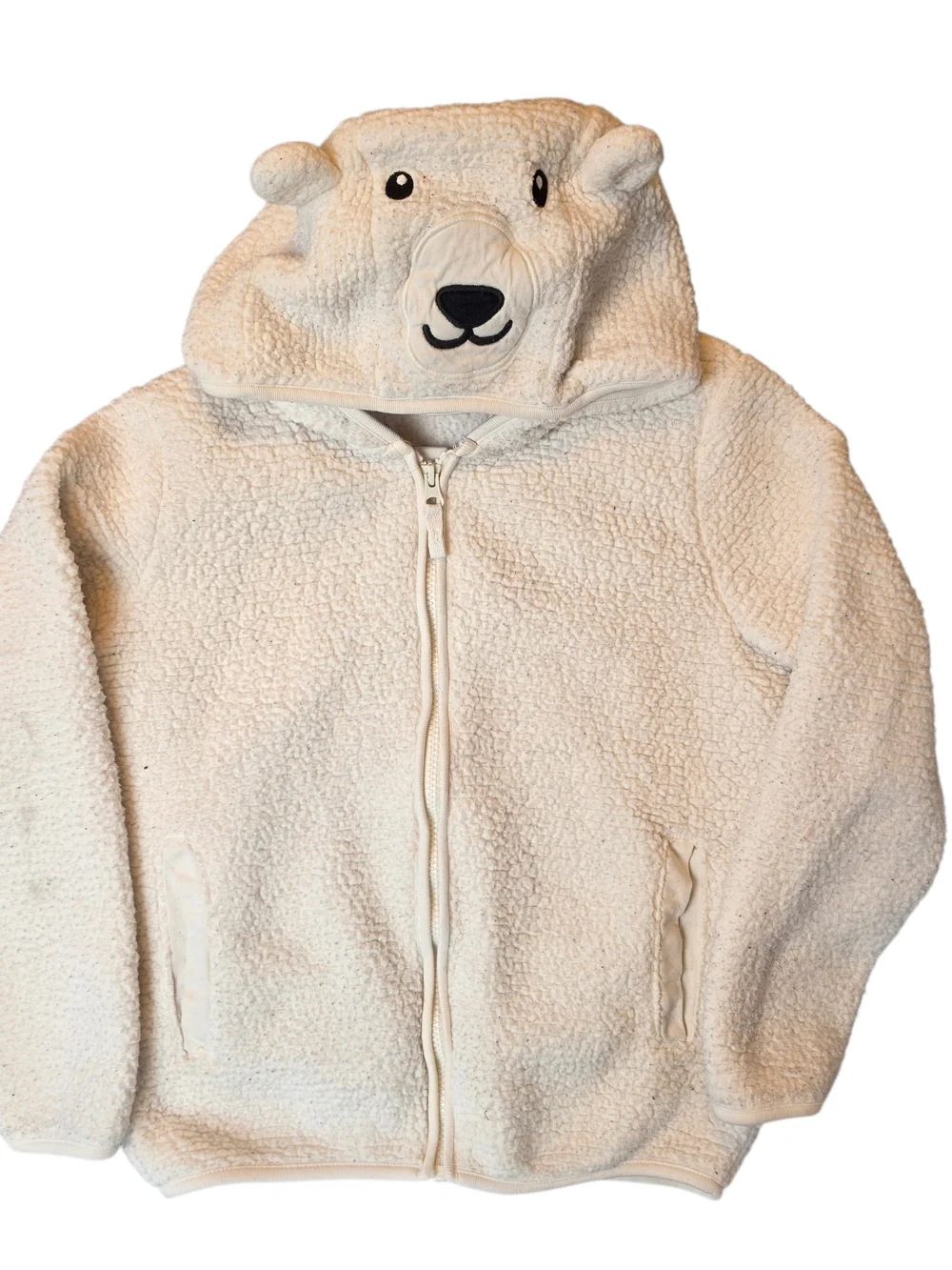 Gymboree Polar Bear Sherpa Zip-Up Hoodie 10 Cream 3D Polar Bear Outdoor Nature